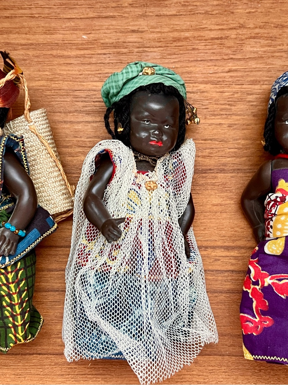 Set of 3 Vintage Black Celluloid African Caribbean Folk Art Dolls